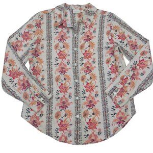 Spartina 449 100% Linen Floral/Paisley/Boho Button Down Blouse Women's SZ Small